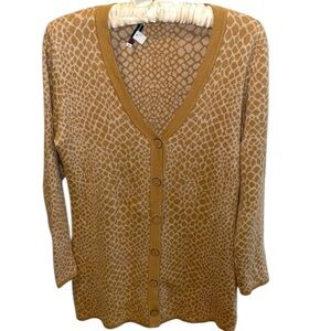 Isaac Mizrahi Women's Tan and Cream Animal Print Cardigan Sweater